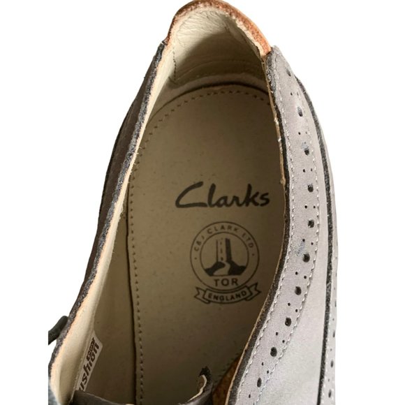 •SOLD•CLARK'S Gray TOR England Leather Wingtip Casual Tie Men's Dress Shoes 8.5M - Picture 5 of 7
